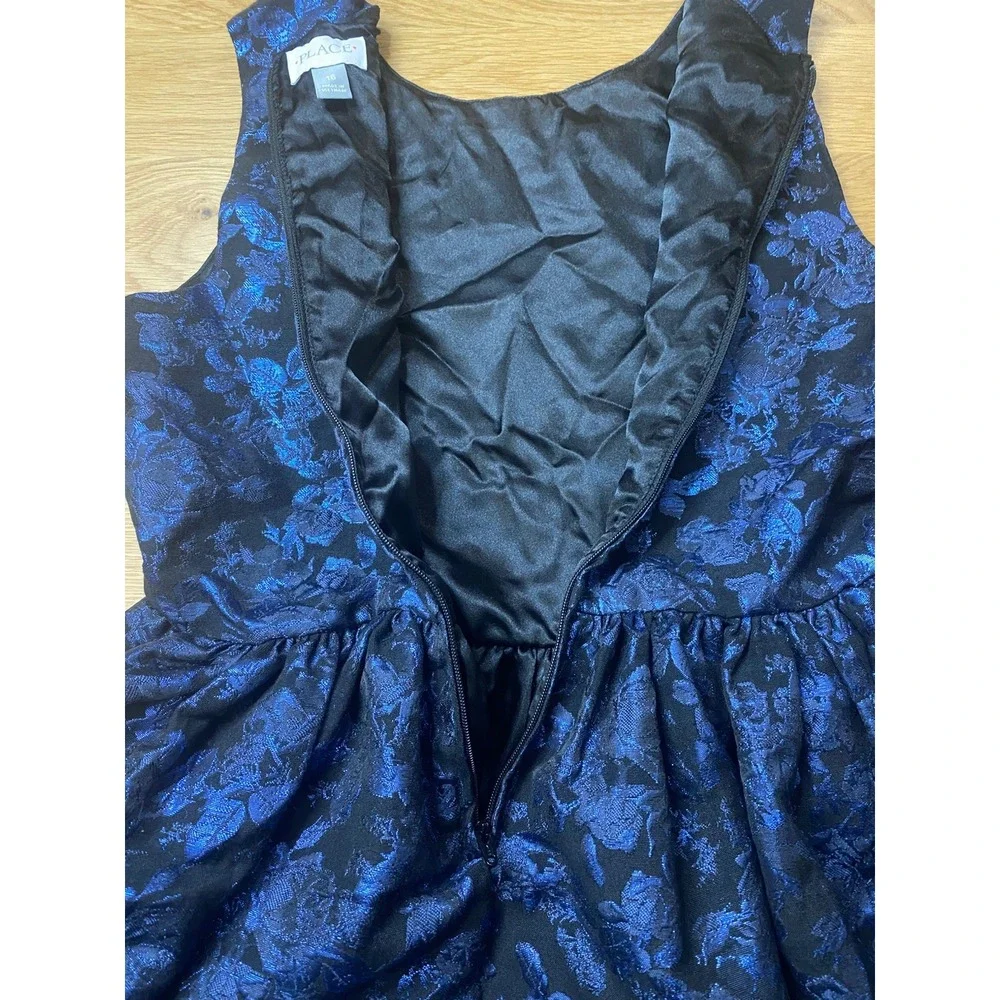 CHILDRENS PLACE Sleeveless Zip Party Blue Metallic Floral Dress Size 16‎ Girls